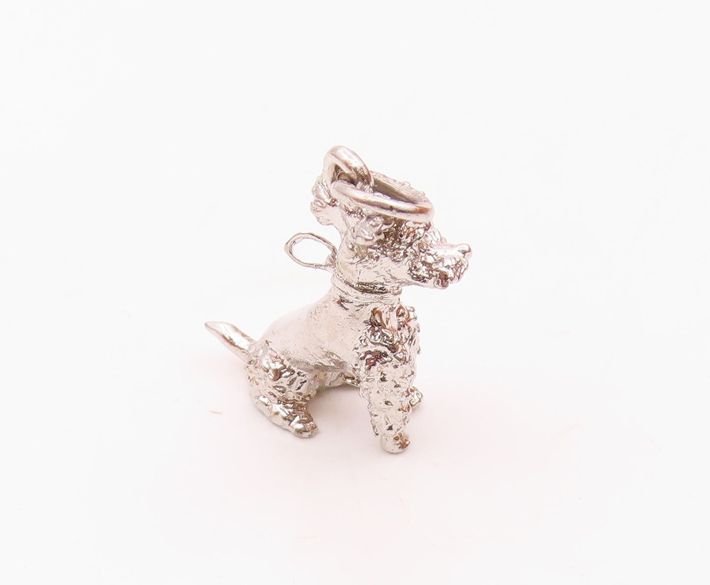 925 Sterling Silver  Vintage Sculpted Dainty Poodle Dog Charm Pendant  PT20813