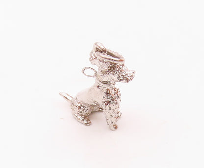 925 Sterling Silver  Vintage Sculpted Dainty Poodle Dog Charm Pendant  PT20813