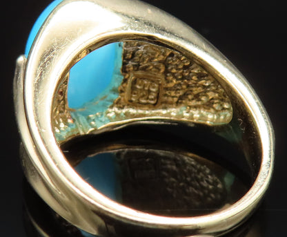 925 Sterling Silver  Vintage Gold Plated Blue Cat Eye Ring Sz 6.5  RG25559