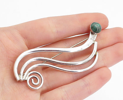 925 Sterling Silver  Vintage Malachite Shiny Split Swirl Brooch Pin  BP1654