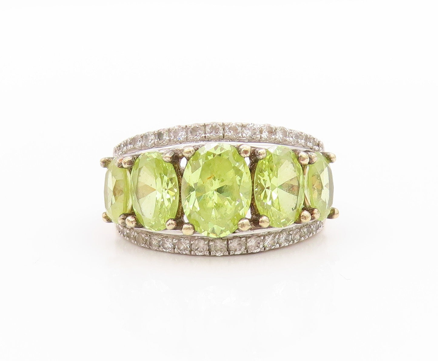 925 Sterling Silver Vintage Ring Gold Plated Topaz & Gemstone Band Sz 7  RG33336