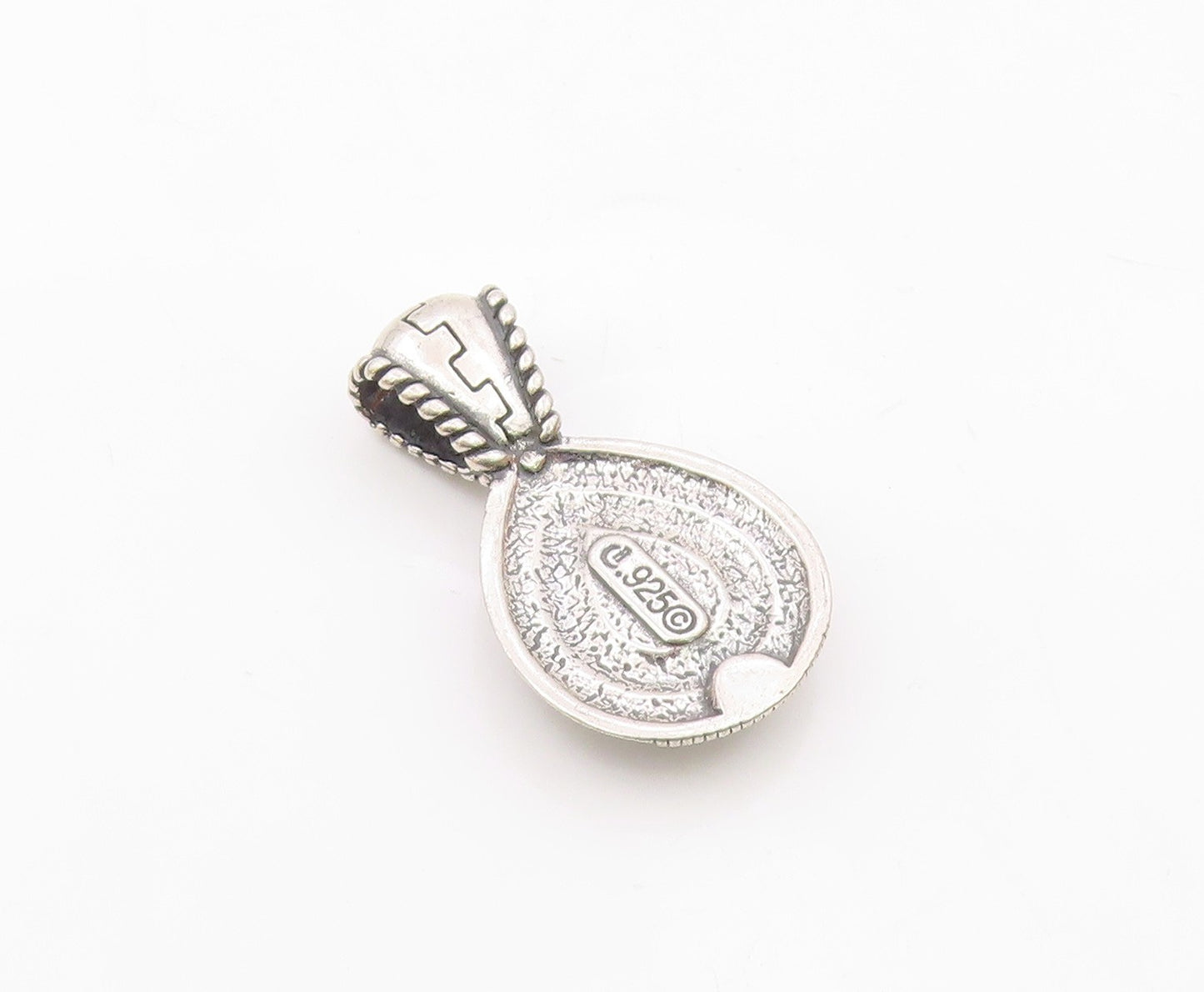 CAROLYN POLLACK 925 Silver  Vintage Ribbed & Rope Turquoise Pendant  PT21771