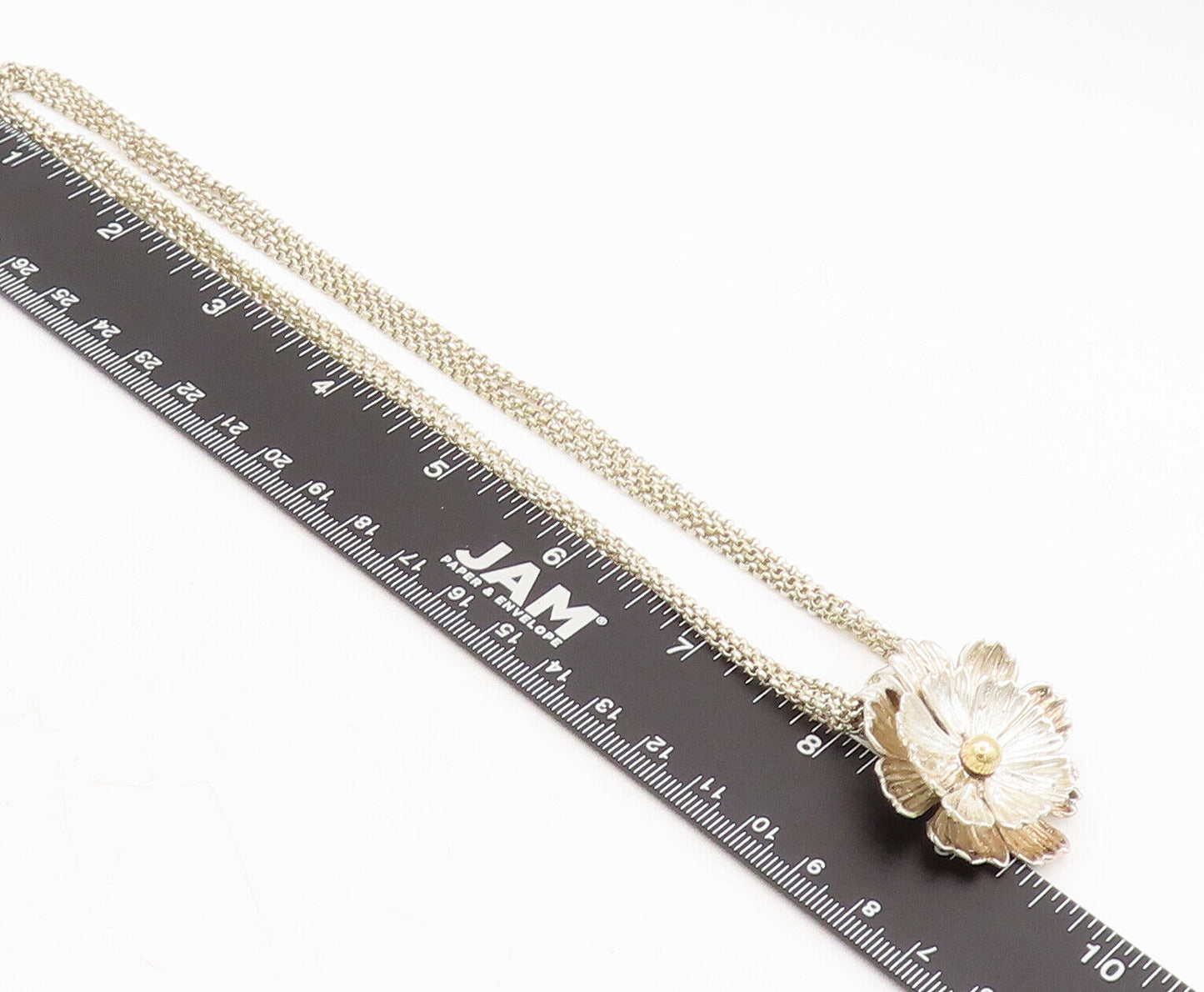 ESPO SIG 14k GOLD 925 Silver  Vintage Carved Flower Pendent Necklace  NE4205