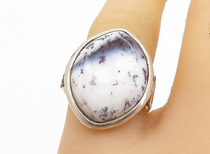 925 Sterling Silver  Dendrite Agate Shiny Cocktail Ring Sz 8.5  RG7756