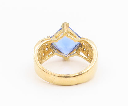 925 Sterling Silver Vintage Ring Gold Plated Blue & White CZ Band  Sz 9  RG35391