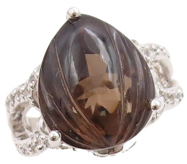 925 Sterling Silver Vintage Ring Drop Cut Smoky Quartz & Topaz  Sz 7.5  RG30998