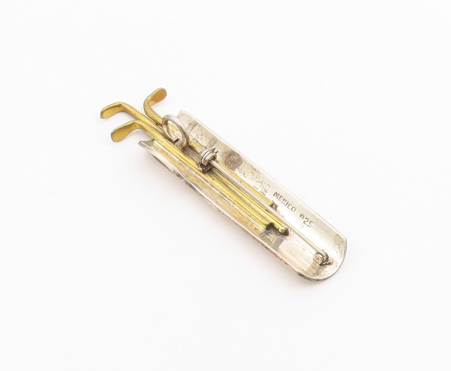 MEXICO 925 Sterling Silver  Vintage Two Tone Golf Clubs Brooch Pin  BP4451