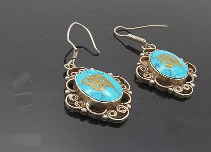 925 Sterling Silver  Vintage Turquoise Om Spiritual Symbol Earrings  EG5115