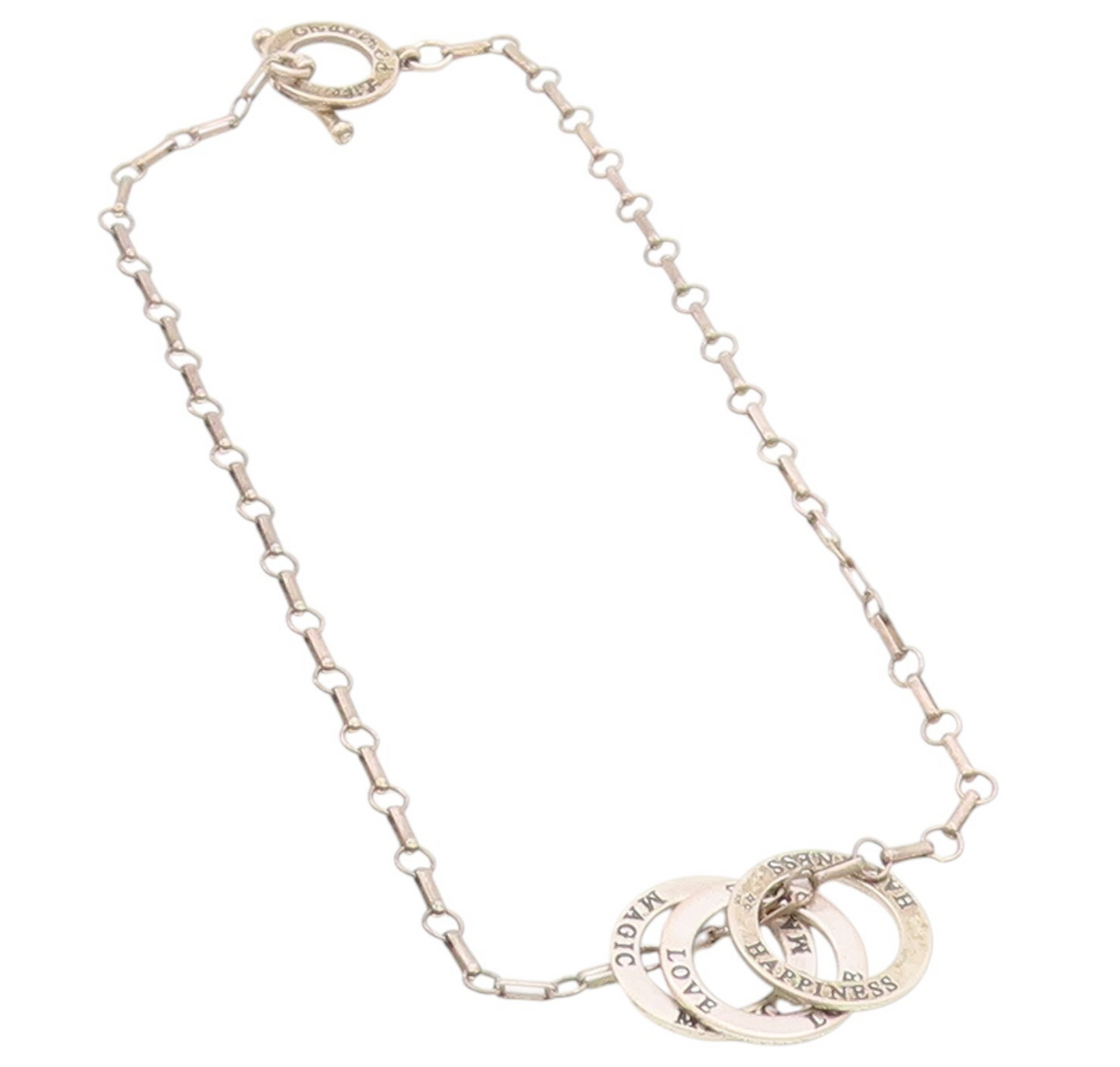 925 Sterling Silver Vintage Necklace With Engraved Love Happiness Magic  NE4616