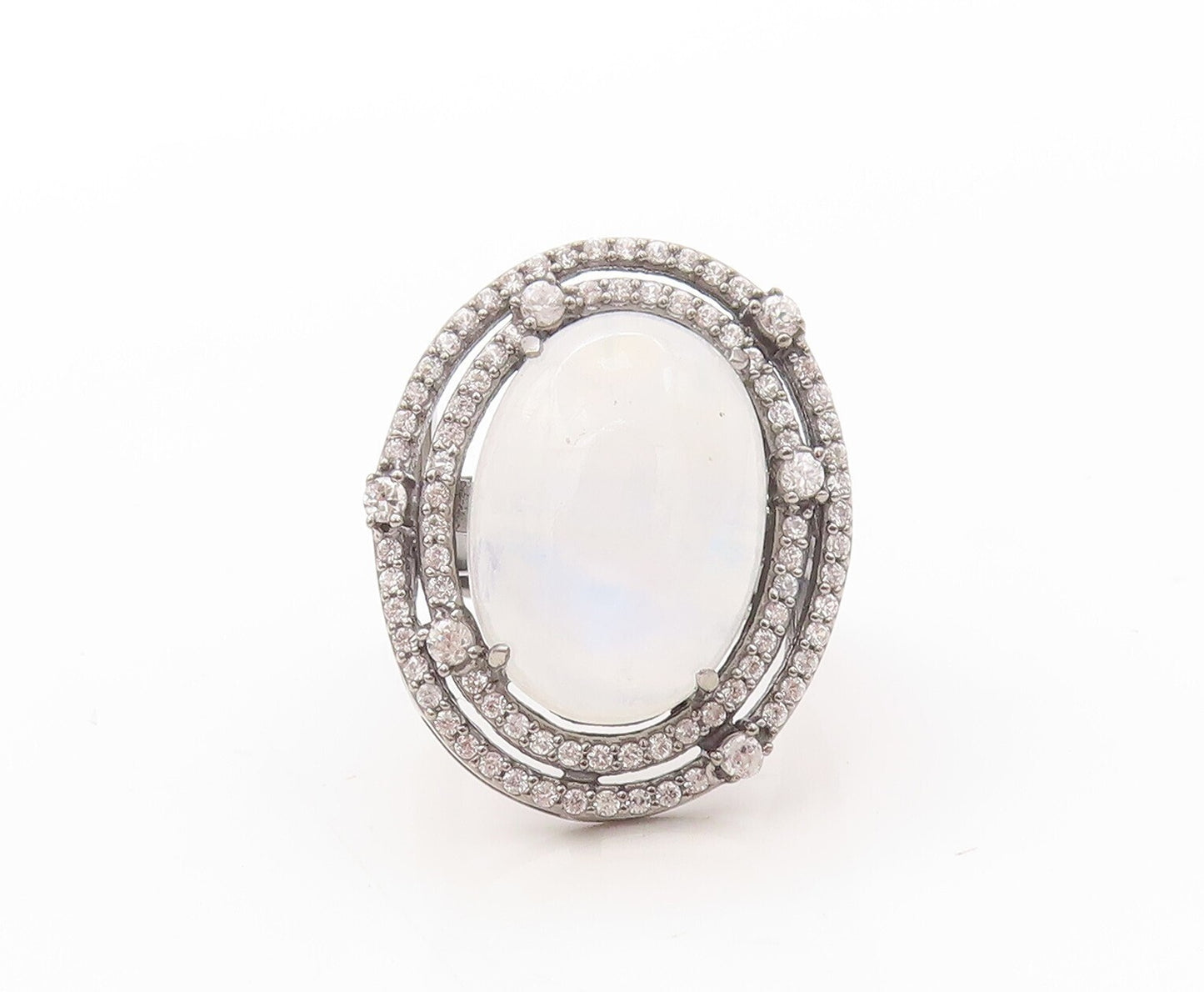 925 Sterling Silver Vintage Ring Large Gemstone Halo Topaz Rings  Sz 7 RG30845