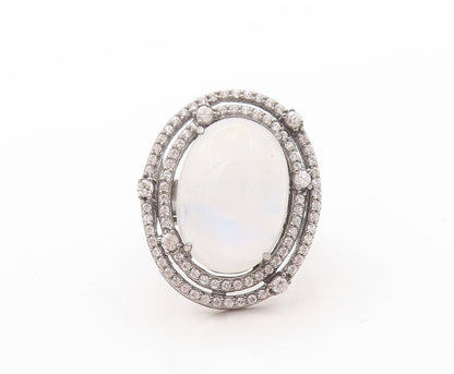 925 Sterling Silver Vintage Ring Large Gemstone Halo Topaz Rings  Sz 7 RG30845