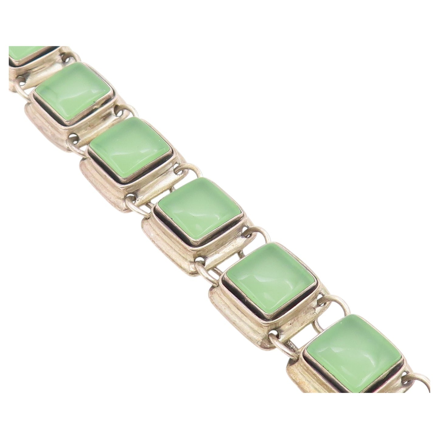 925 Sterling Silver Vintage Bracelet POLAND Jade Geometric Square Link  BT12175