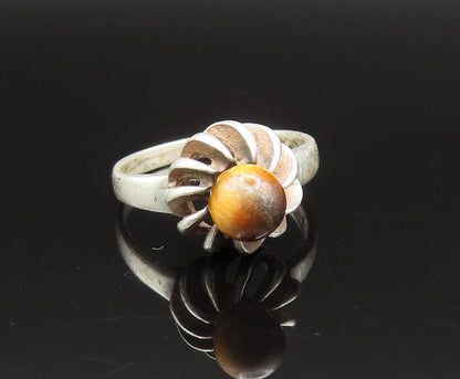 925 Sterling Silver  Vintage Floral Tiger's Eye Ring Sz 6.5  RG25485