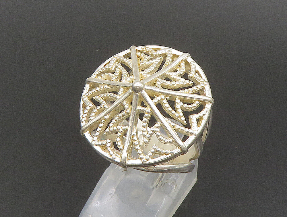 925 Sterling Silver  Vintage Round Cut Out Split Shank Band Ring Sz 8  RG24100