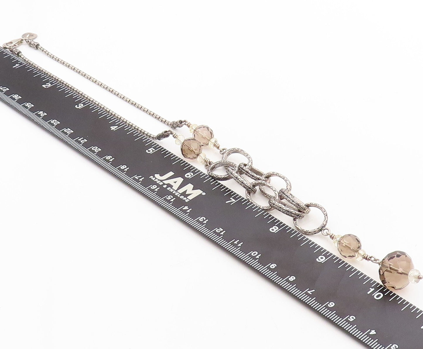 925 Sterling Silver Vintage Necklace SILPADA Etched Rings & Smoky Quartz NE4357
