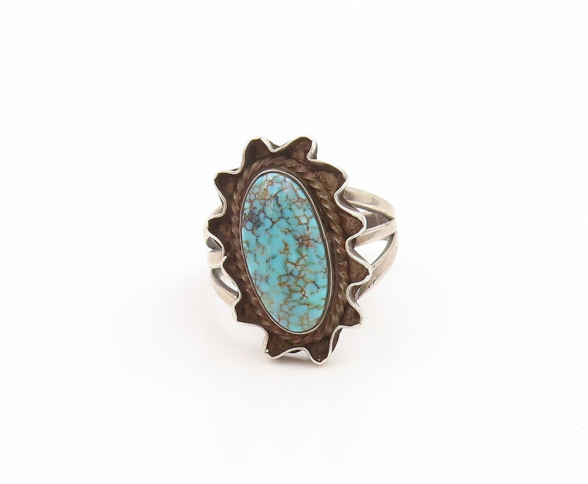 925 Sterling Silver Vintage Ring SOUTHWESTERN Cabochon Turquoise Sz 6 RG33917