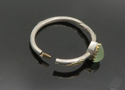 925 Silver & 14K GOLD  Vintage Cabochon Peridot Hinge Bangle Bracelet  BT8098