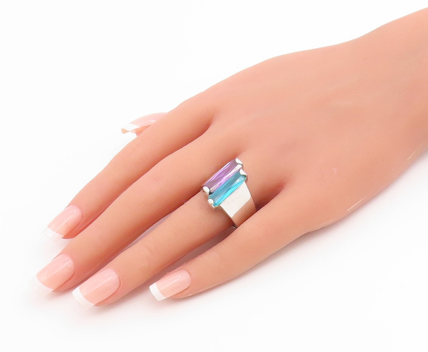 925 Sterling Silver Vintage Ring RS COVENANT Dual Gemstone Band  Sz 10  RG36734