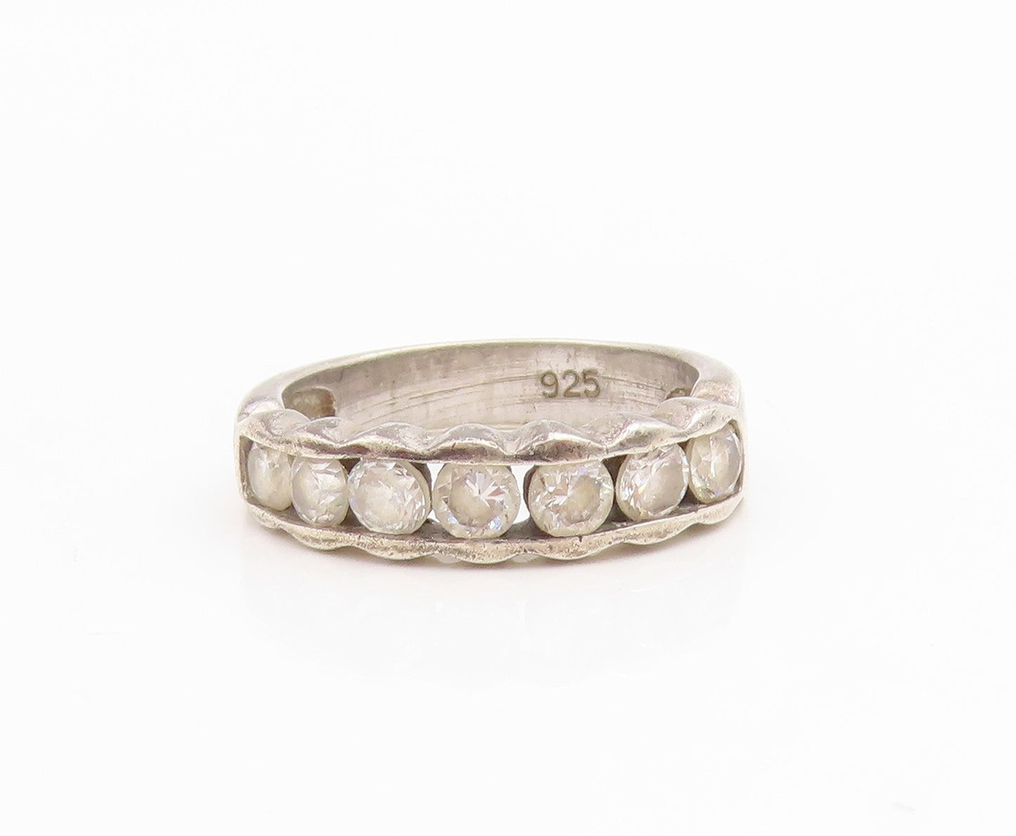 925 Sterling Silver Vintage Ring CZ Modernist Waved Design Band  Sz 6  RG34819