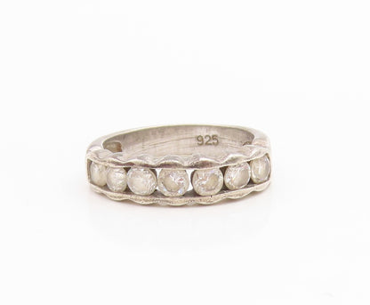 925 Sterling Silver Vintage Ring CZ Modernist Waved Design Band  Sz 6  RG34819