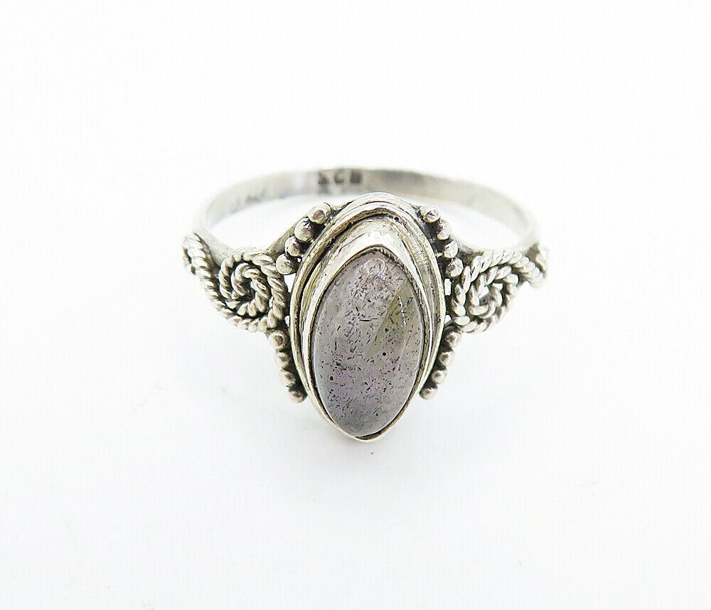 925 Sterling Silver  Vintage Marquise Labradorite Swirl Band Ring Sz 7  RG7856