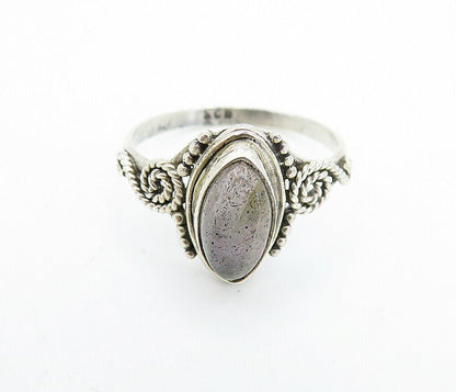 925 Sterling Silver  Vintage Marquise Labradorite Swirl Band Ring Sz 7  RG7856