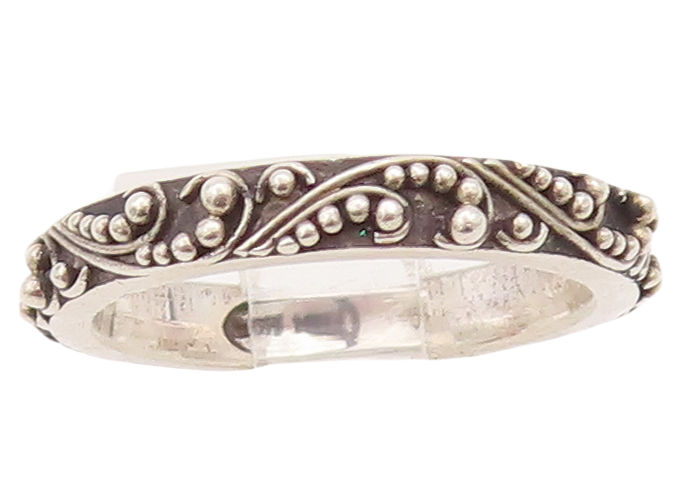 925 Sterling Silver Vintage Ring LOIS HILL Swirly Beaded Carved  Sz 6  RG28439