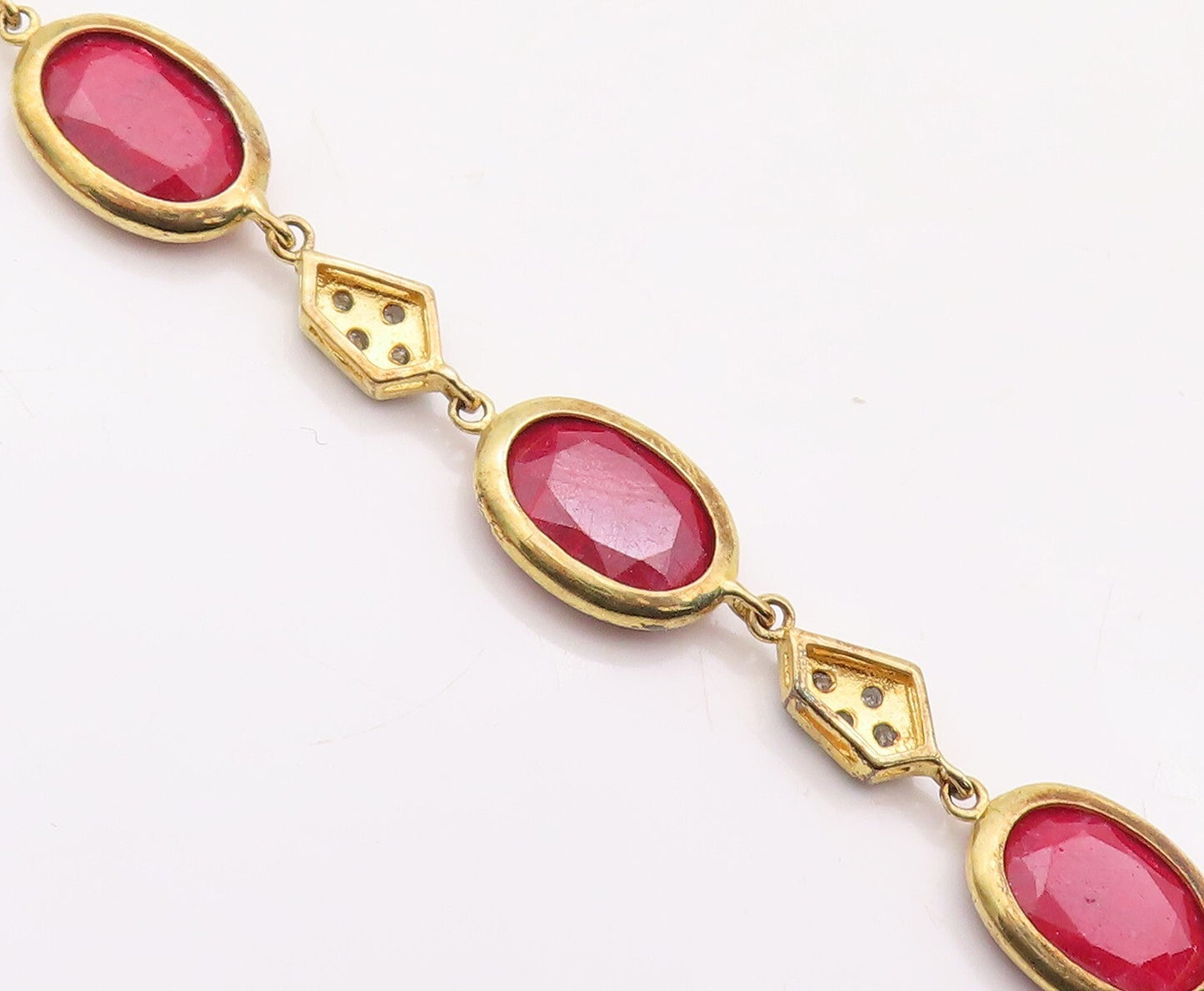 925 Sterling Silver Vintage Bracelet Gold Plated Diamonds & Oval Ruby  BT10837