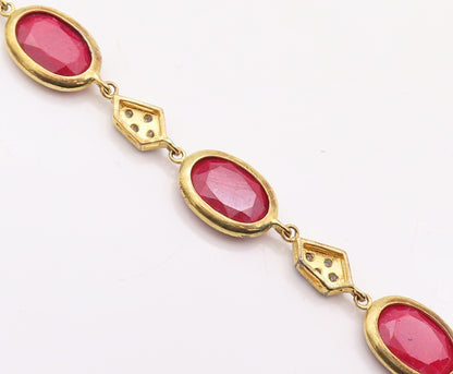 925 Sterling Silver Vintage Bracelet Gold Plated Diamonds & Oval Ruby  BT10837