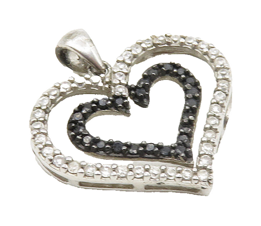 925 Sterling Silver  Vintage Topaz & Black Hematite Love Heart Pendant  PT7304