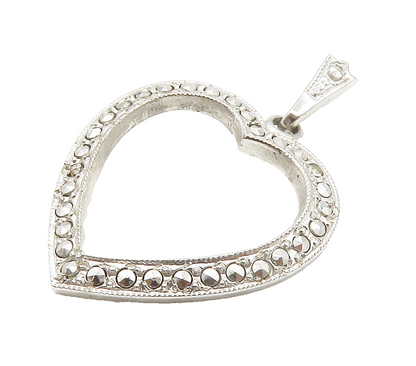 925 Sterling Silver  Vintage Sparkling Open Love Heart Pendant  PT11621
