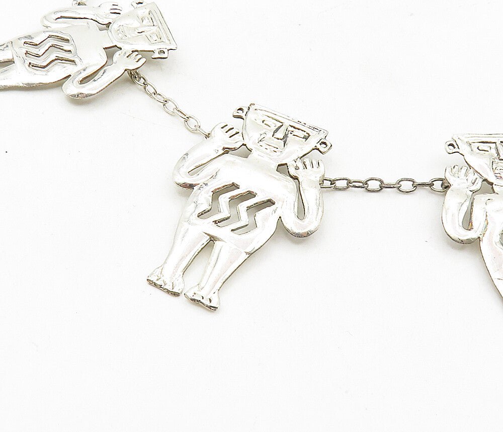 925 Sterling Silver  Vintage Shiny Traditional Statues Chain Necklace  NE1776
