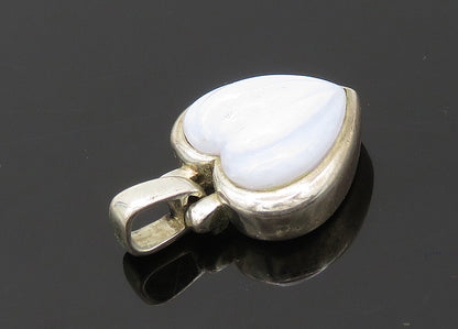 925 Sterling Silver  Vintage Blue Agate Fluted Love Heart Pendant  PT16549
