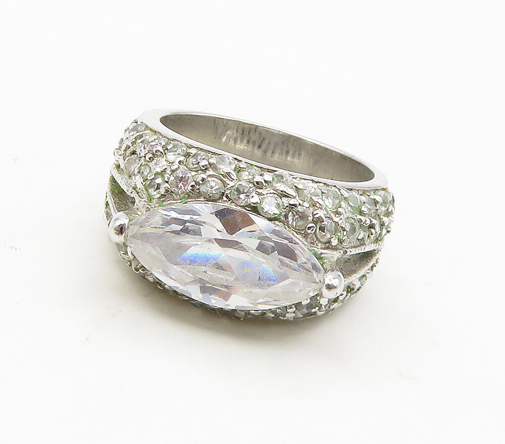 925 Sterling Silver  Marquise Cut Cubic Zirconia Cocktail Ring Sz 6  RG16942