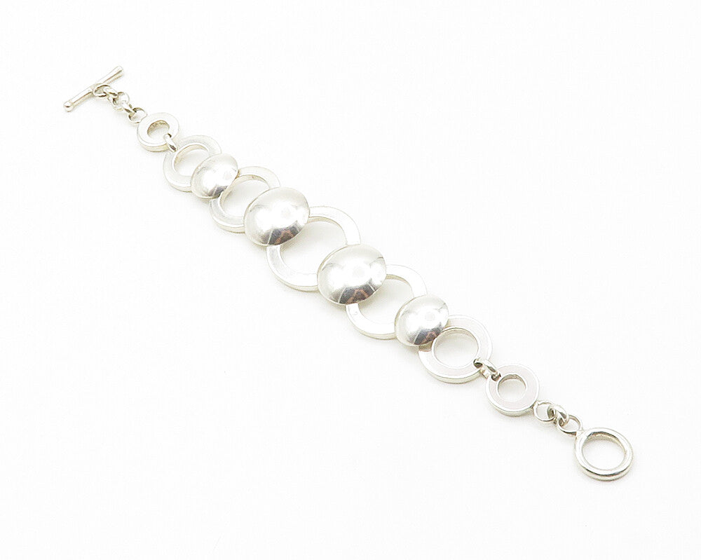 925 Sterling Silver  Vintage Shiny Smooth Open Circle Chain Bracelet  BT5363