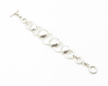 925 Sterling Silver  Vintage Shiny Smooth Open Circle Chain Bracelet  BT5363