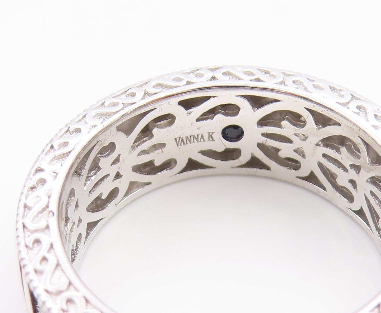 925 Sterling Silver Vintage Ring VANNA K CZ Leaf Scrollwork Band  Sz 8  RG35876