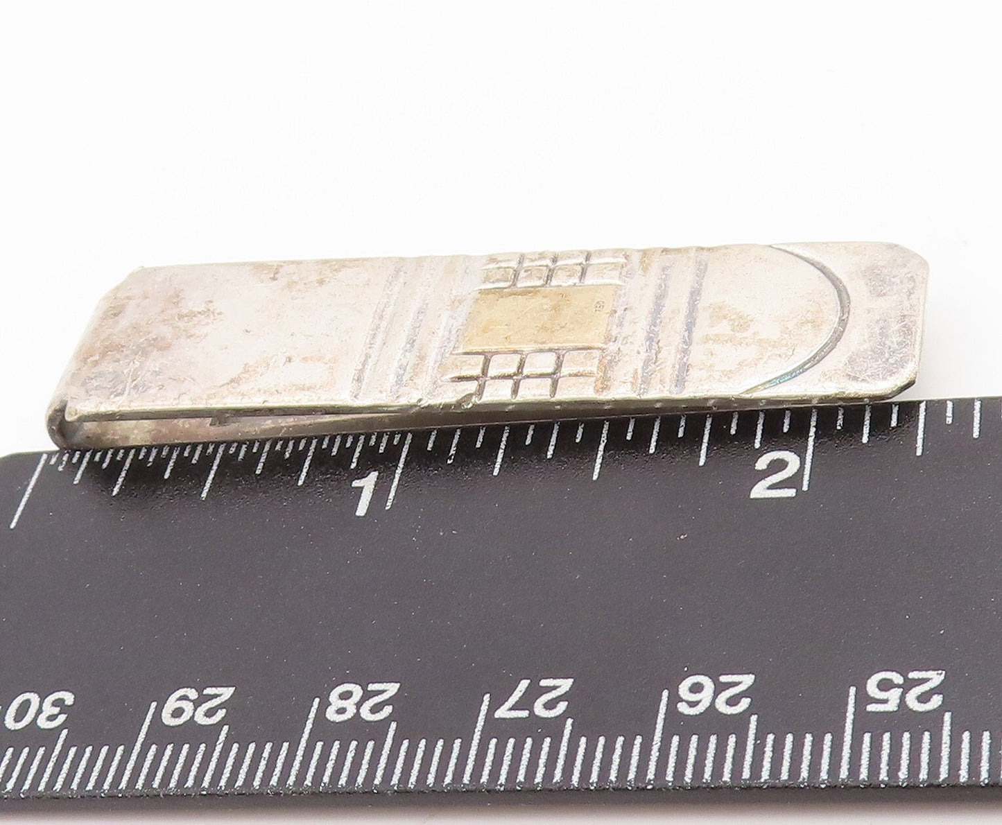 925 Sterling Silver Vintage Money Clip Solid Designer Brick Wall Carved  TR3874