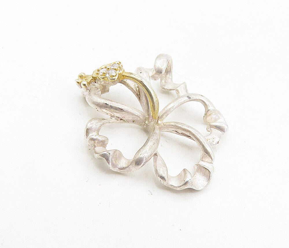 925 Sterling Silver  Vintage Petite Topaz Accented Open Flower Pendant  PT6472