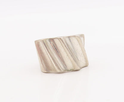 925 Sterling Silver Vintage Ring Solid Carved Slant Lines   Sz 6.5  RG29099