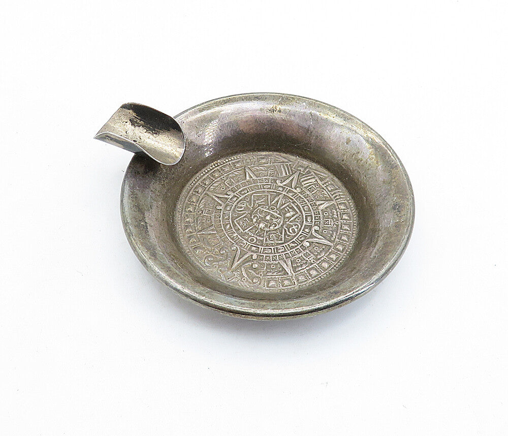 MONTENEGRO 925 Sterling Silver  Vintage Mayan Sun Calendar Ashtray  TR1270