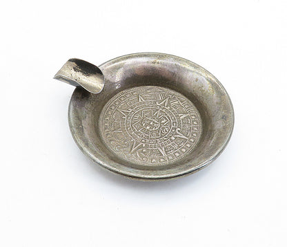 MONTENEGRO 925 Sterling Silver  Vintage Mayan Sun Calendar Ashtray  TR1270
