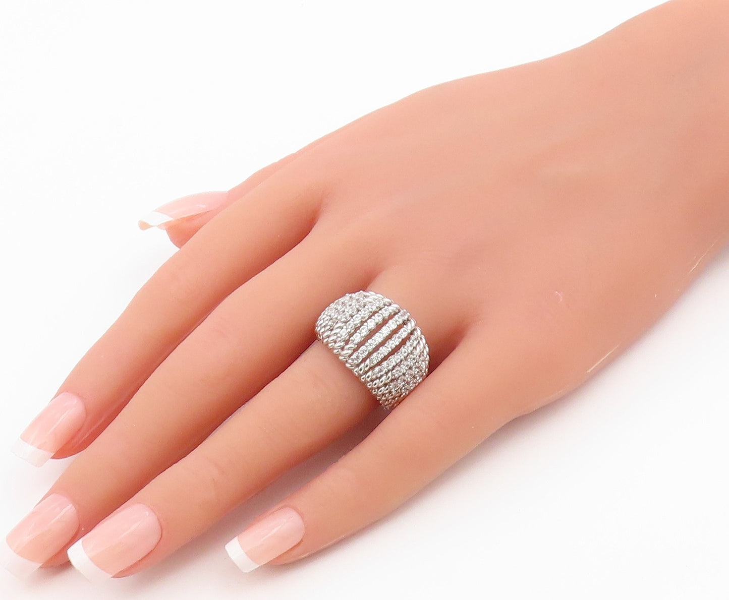 925 Sterling Silver Vintage Ring Round CZ Twisted Cable Band  Sz 7.5  RG36512