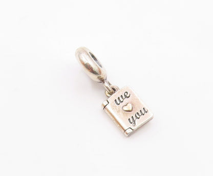 PANDORA 925 Silver & 14K GOLD  Vintage We Love You Card Motif Pendant  PT17863