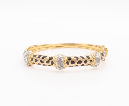 925 Sterling Silver Vintage Bracelet Patch Design Diamonds Inlay Bangle  BT10529