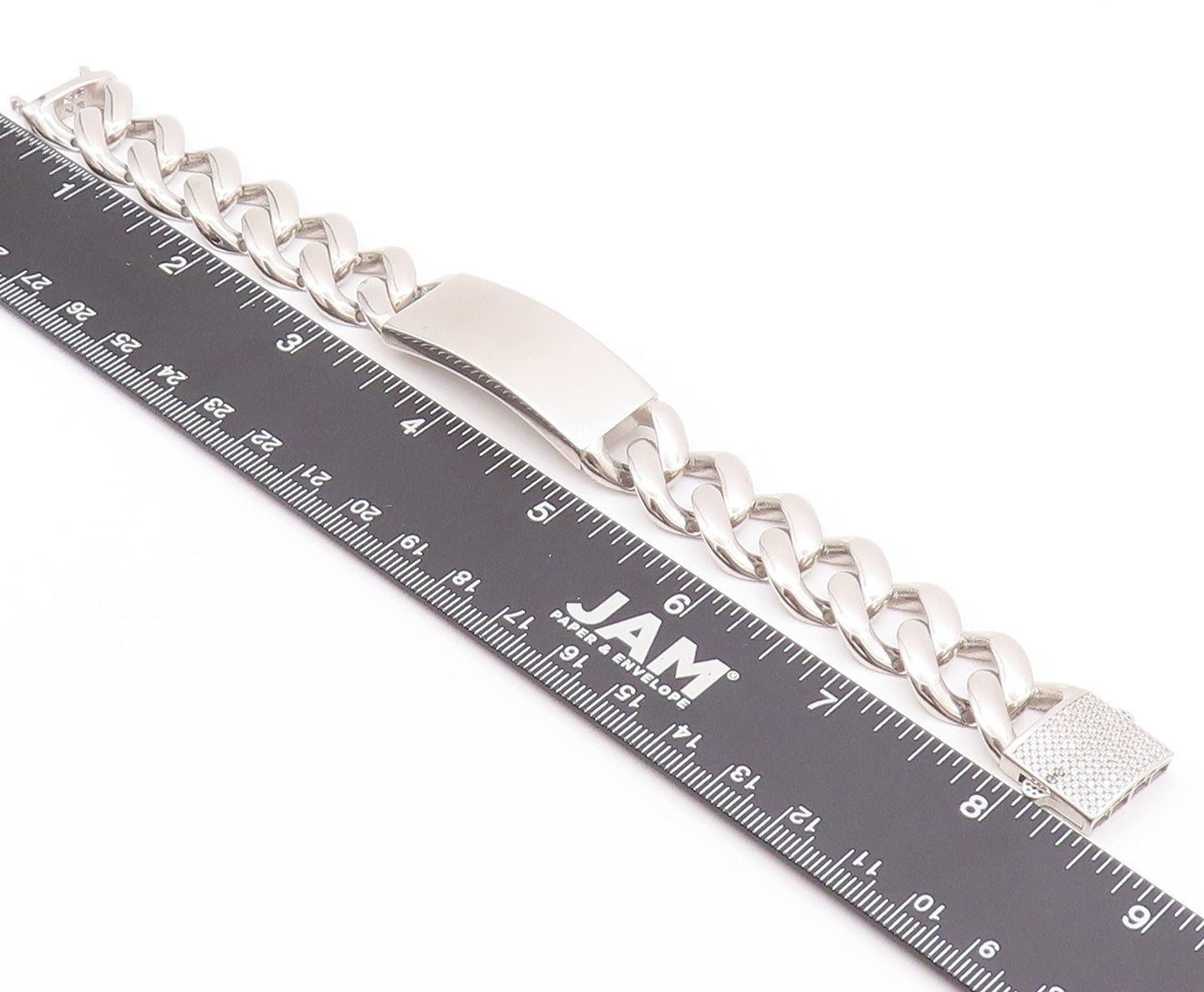 925 Sterling Silver Vintage Bracelet Rectangle Curb Linked Chain CZ Lock BT11260