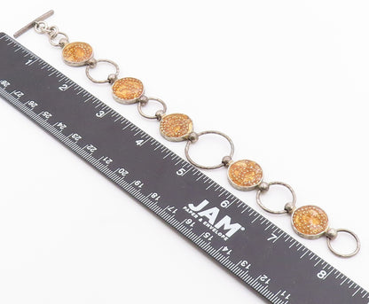 925 Sterling Silver  Vintage Beaded Detail Circle Link Chain Bracelet  BT6248
