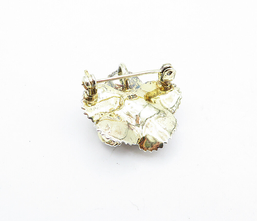 925 Sterling Silver  Vintage Cubic Zirconia Centered Flower Brooch Pin  BP1782