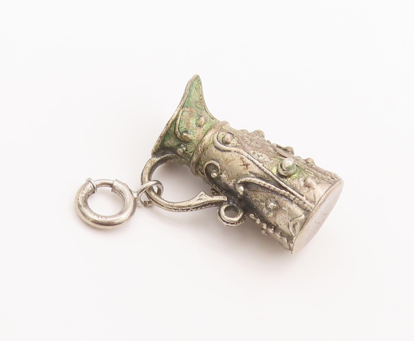 925 Sterling Silver Vintage Pendant Antique 3D Swirly Carved Water Jug  PT22666