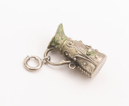 925 Sterling Silver Vintage Pendant Antique 3D Swirly Carved Water Jug  PT22666